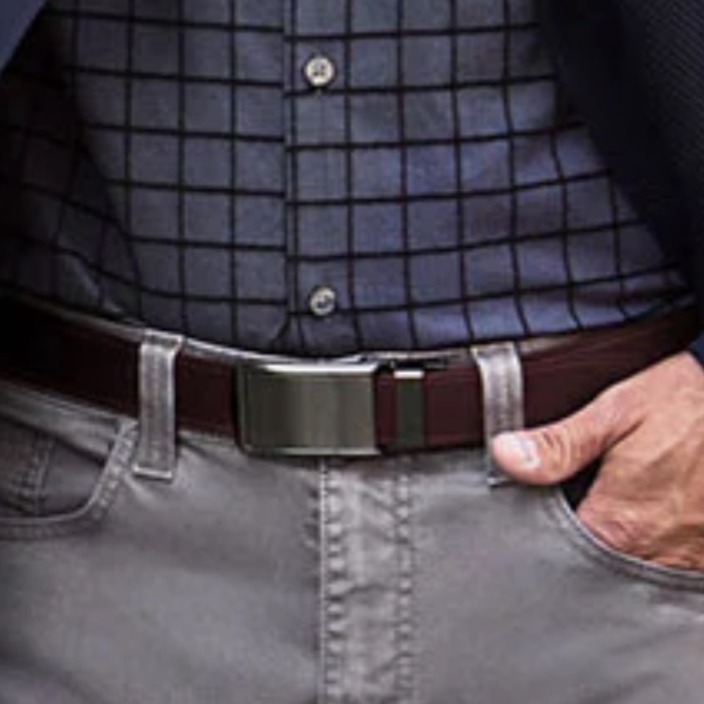 SlideBelts Men's Genuine Leather Brown Belt with Gunmetal  Buckle Adjustable 34 - Picture 13 of 15